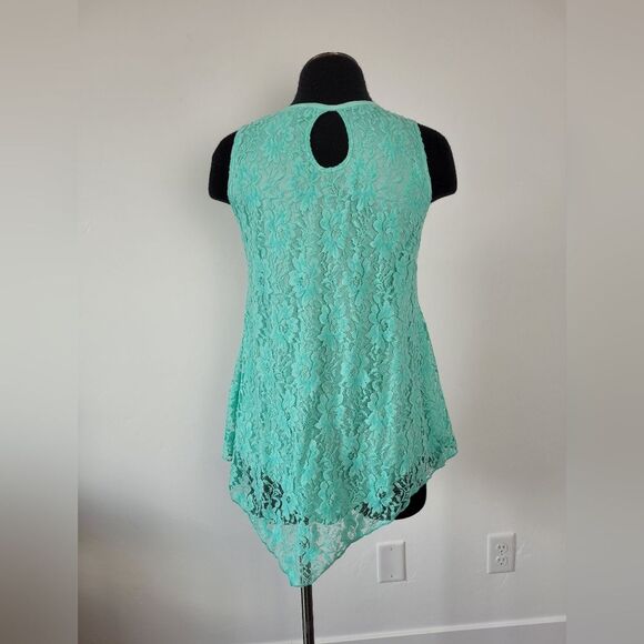 Aqua Lace Camisole Top Assymetric Hanky Hem Y2K Fairy Whimsical Boho Gypsy M - Picture 3 of 8
